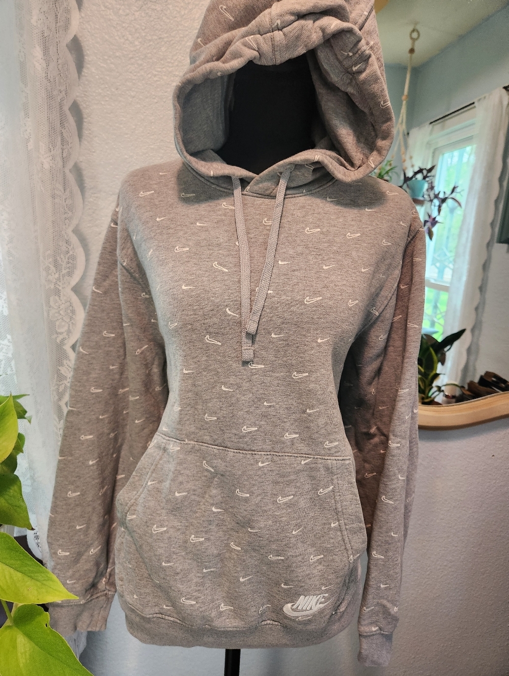 Nike Gray Allover Mini Swoosh Pullover Hoodie